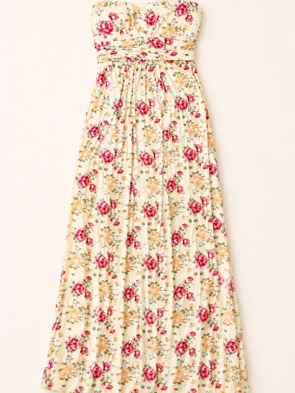 Kismet XL Strapless Floral Maxi Dress in Cream and Rose / Wedding Guest / - Picture 2 of 8